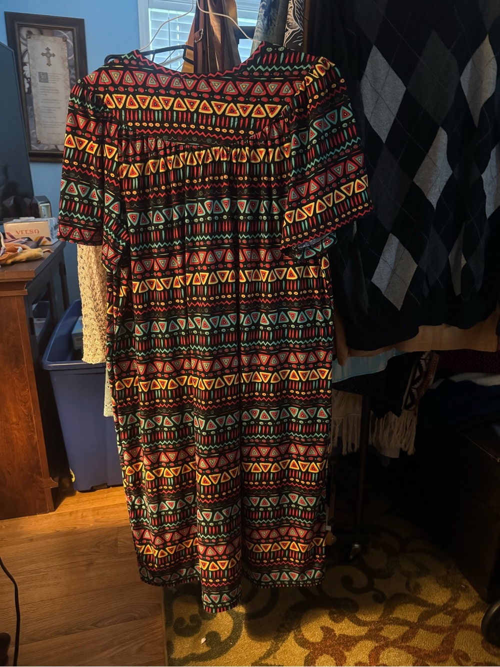 Tribal Print Long Duster in Black with Multicolor Pattern - Picture 5 of 10